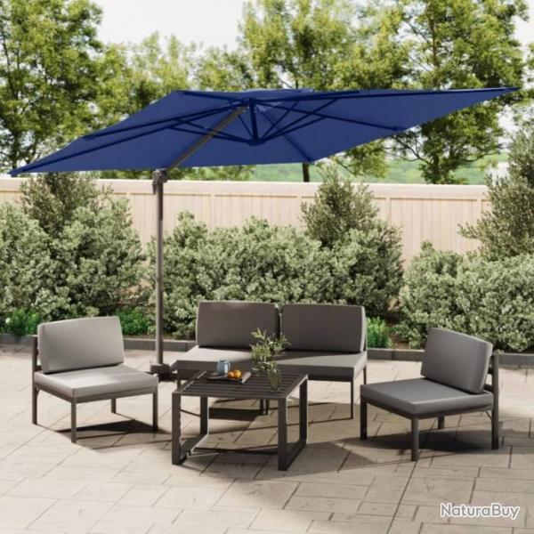 Parasol cantilever  double toit Bleu azur 400x300 cm