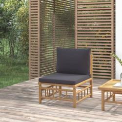 Canapé central de jardin avec coussins gris foncé bambou