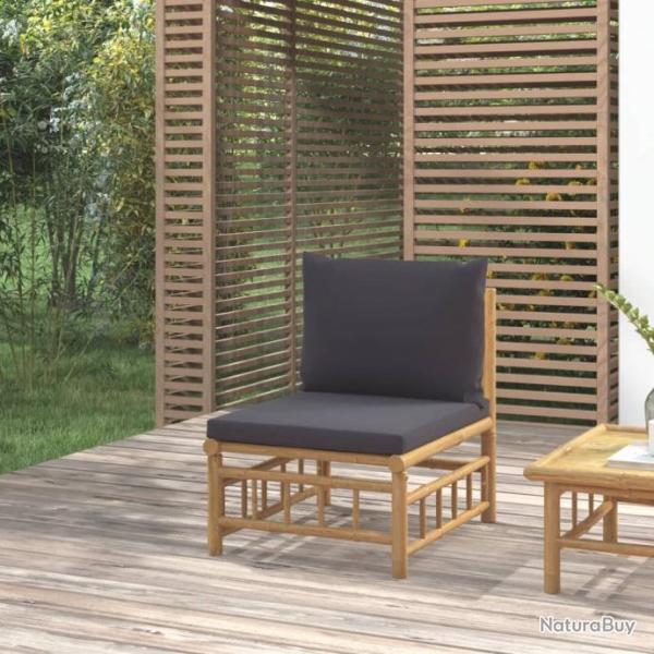 Canap central de jardin avec coussins gris fonc bambou