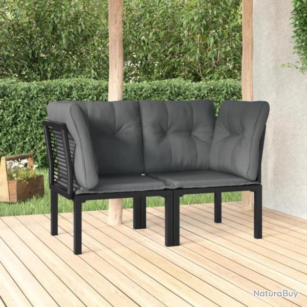 Chaises d'angle de jardin avec coussins 2 pcs noir/gris