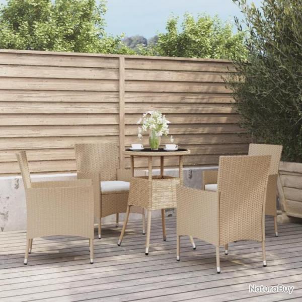 bistro de jardin 5 pcs coussins beige poly rotin