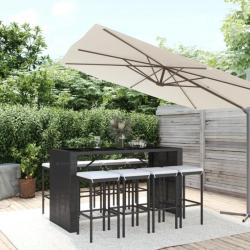 bar de jardin 9 pcs avec coussins noir poly rotin