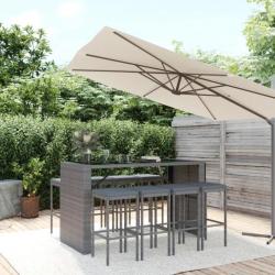 bar de jardin 9 pcs avec coussins gris poly rotin