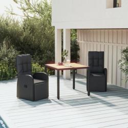 Ensemble à dîner de jardin 3 pcs Noir Poly rotin et acacia