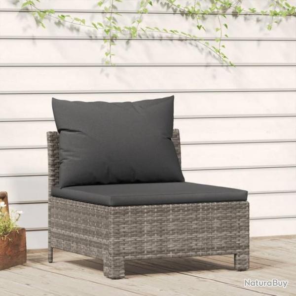 Canap central de jardin avec coussin Gris Rsine tresse