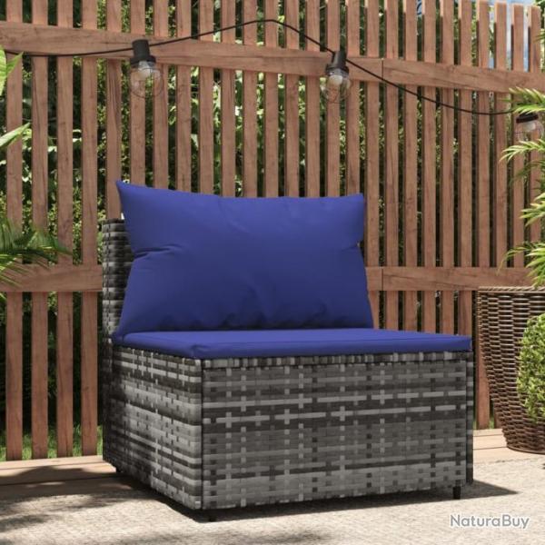 Canap central de jardin avec coussins gris rsine tresse