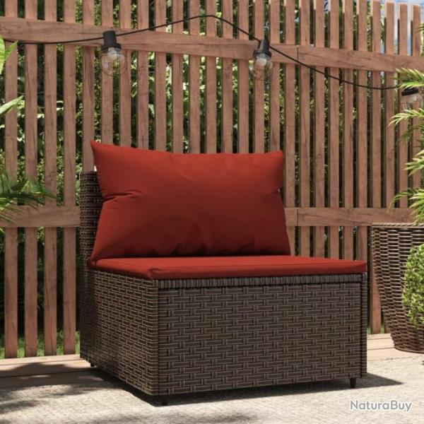 Canap central de jardin avec coussins marron rsine tresse