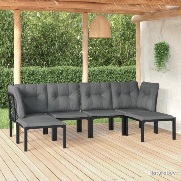 Salon de jardin 6 pcs noir et gris rsine tresse