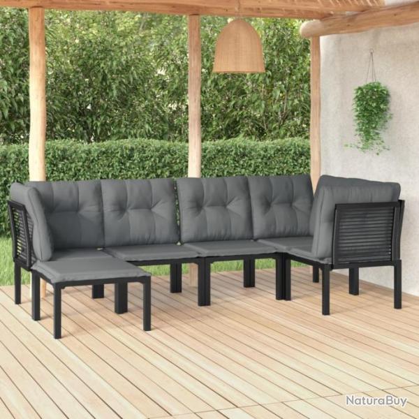 Salon de jardin 6 pcs noir et gris rsine tresse