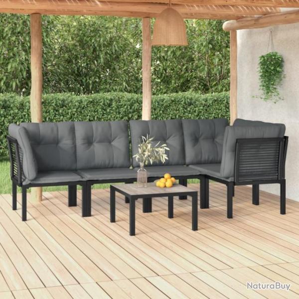 Salon de jardin 6 pcs noir et gris rsine tresse