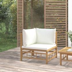 Canapé d'angle de jardin avec coussins blanc crème bambou