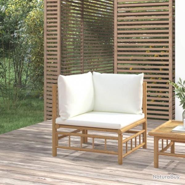 Canap d'angle de jardin avec coussins blanc crme bambou