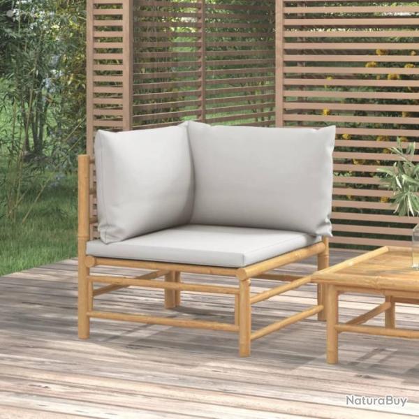 Canap d'angle de jardin avec coussins gris clair bambou