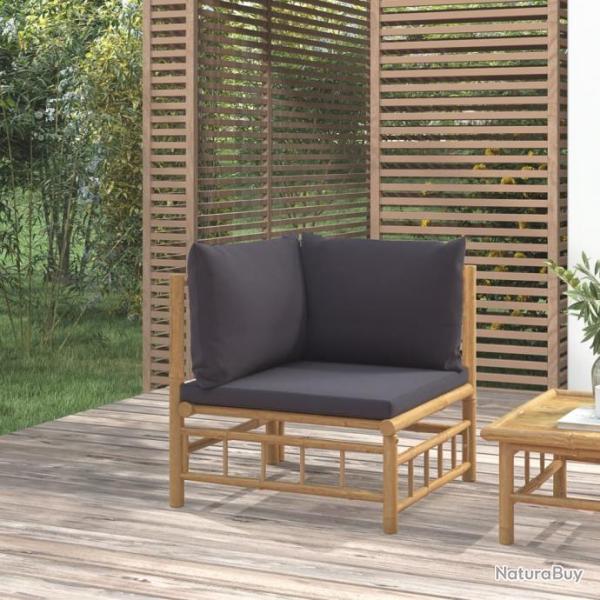 Canap d'angle de jardin avec coussins gris fonc bambou