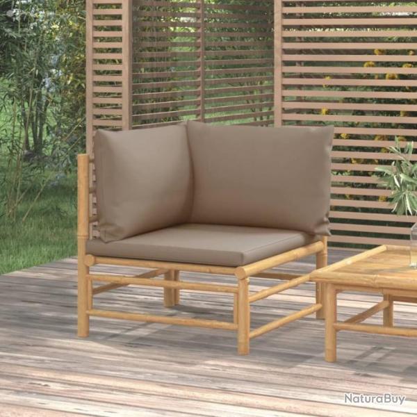 Canap d'angle de jardin avec coussins taupe bambou