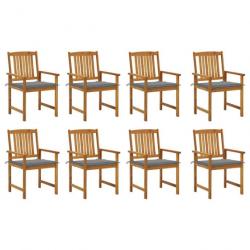 Chaises de jardin avec coussins 8 pcs Bois d'acacia solide