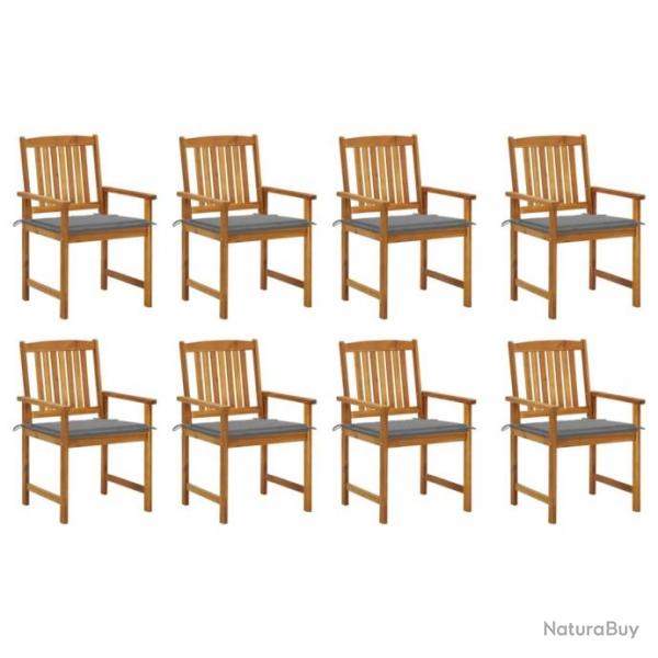 Chaises de jardin avec coussins 8 pcs Bois d'acacia solide