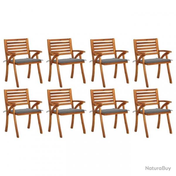 Chaises de jardin avec coussins 8 pcs Bois d'acacia solide