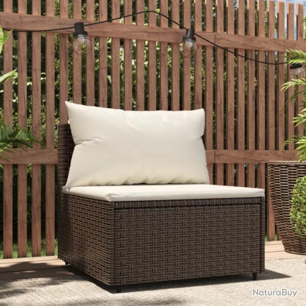 Canap central de jardin avec coussins marron rsine tresse