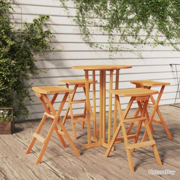 Ensemble de bar pliable 5 pcs Bois de teck massif