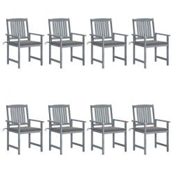 Chaises de jardin avec coussins 8 pcs Bois d'acacia solide Gris