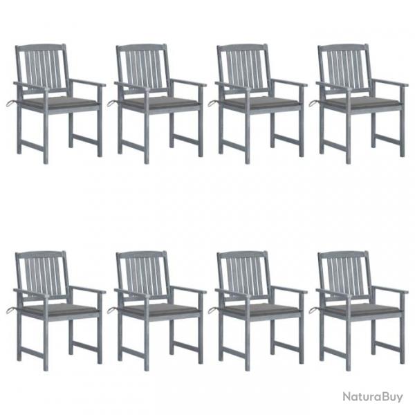 Chaises de jardin avec coussins 8 pcs Bois d'acacia solide Gris