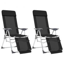 Chaises de camping pliantes et repose-pied 2 pcs noir textilène