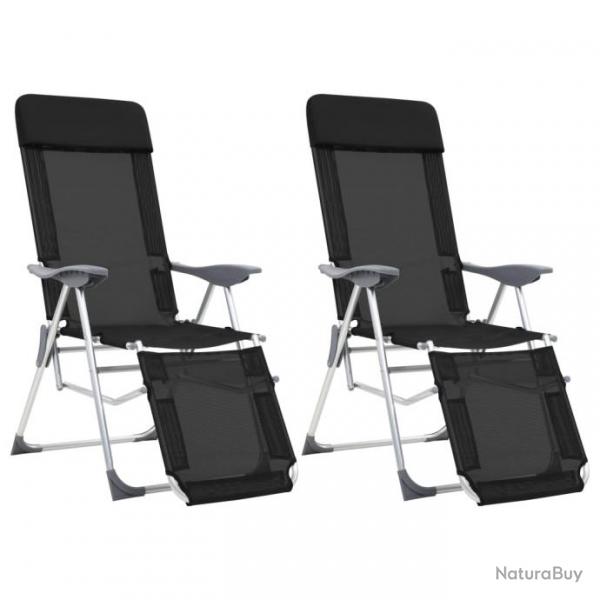 Chaises de camping pliantes et repose-pied 2 pcs noir textilne