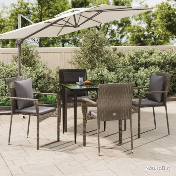 Mobilier  dner de jardin et coussins 5 pcs noir et gris