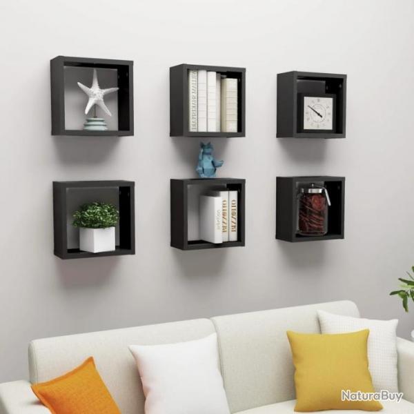 tagres cube murales 6 pcs Noir 30x15x30 cm