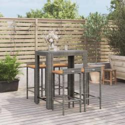 bar jardin 5 pcs gris poly rotin/bois massif acacia