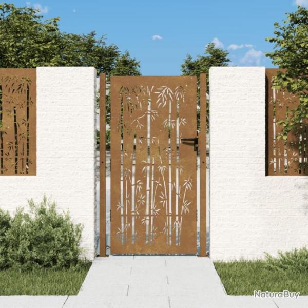 Portail de jardin 105x180 cm acier corten design de bambou