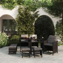 Mobilier à dîner de jardin et coussins 9pcs Résine tressée Noir