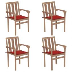 Chaises de jardin empilables avec coussins 4 pcs Teck solide