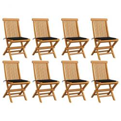 Chaises de jardin avec coussins noir 8 pcs Bois de teck massif