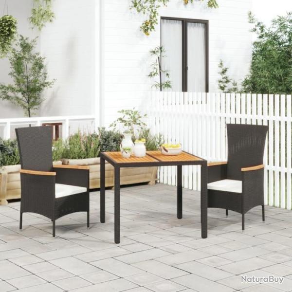 salle  manger de jardin avec coussins 3 pcs Noir