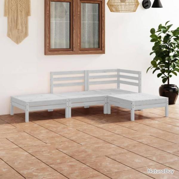 Salon de jardin 4 pcs blanc bois de pin massif