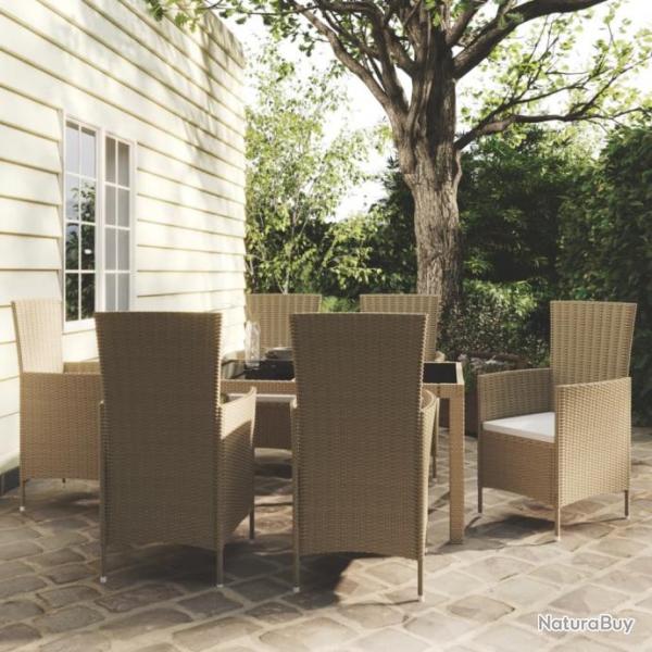 Mobilier  dner de jardin 7 pcs coussins Rsine tresse Beige