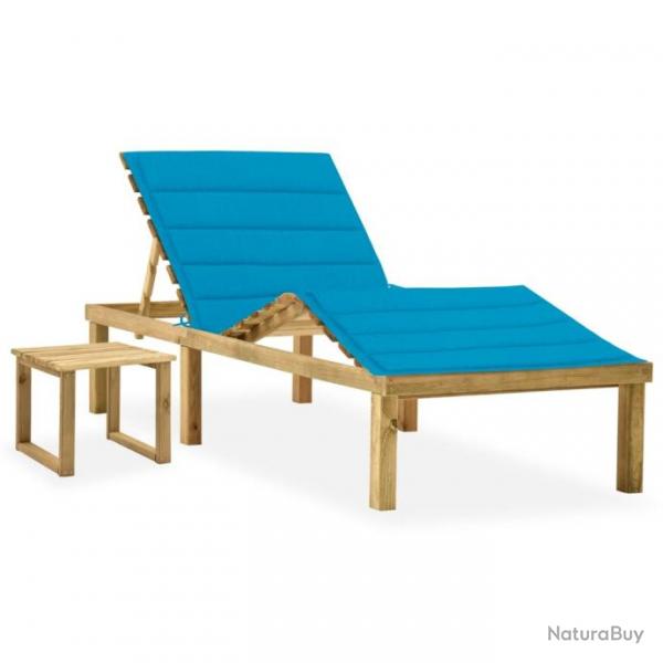 Chaise longue de jardin avec table et coussin Pin imprgn