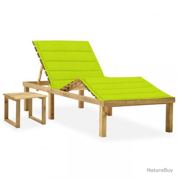 Chaise longue de jardin avec table et coussin Pin imprgn