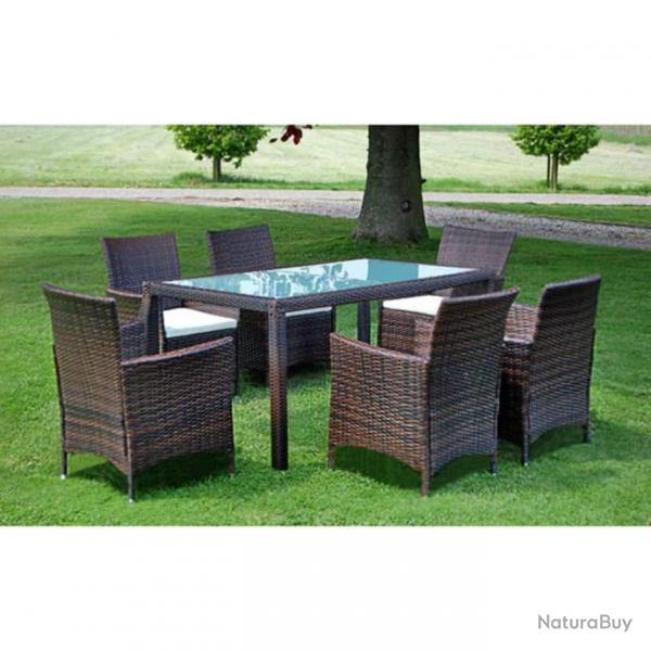 Mobilier  dner jardin 7 pcs et coussins Rsine tresse Marron