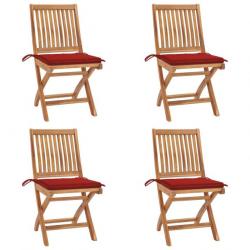 Chaises pliables de jardin avec coussins 4 pcs Teck solide