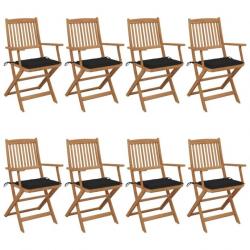 Chaises pliables de jardin 8 pcs avec coussins Bois d'acacia