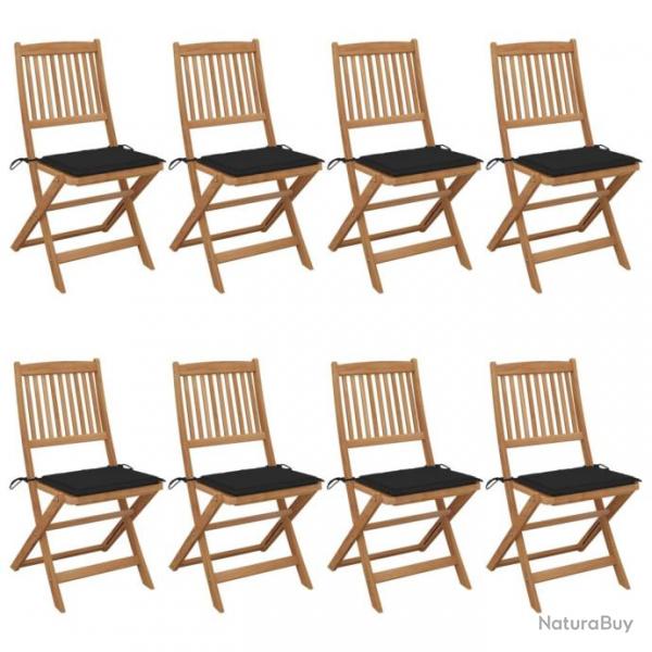 Chaises pliables de jardin 8 pcs avec coussins Bois d'acacia