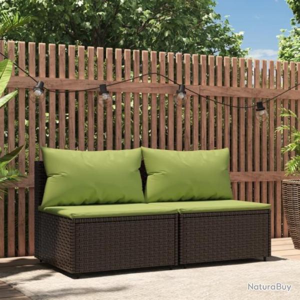 Canaps centraux de jardin coussins 2pcs marron rsine tresse