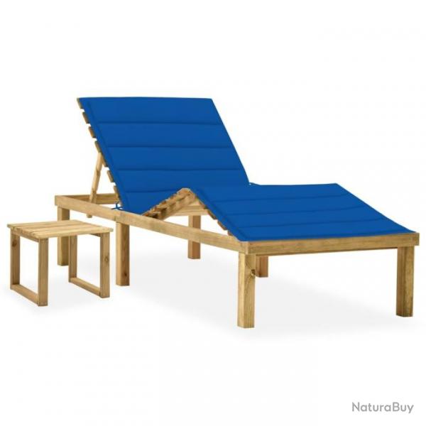 Chaise longue de jardin avec table et coussin Pin imprgn