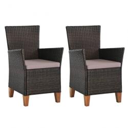 Chaises d'extérieur avec coussins 2 pcs Résine tressée Marron