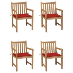 Chaises de jardin 4 pcs avec coussins rouge Bois de teck solide