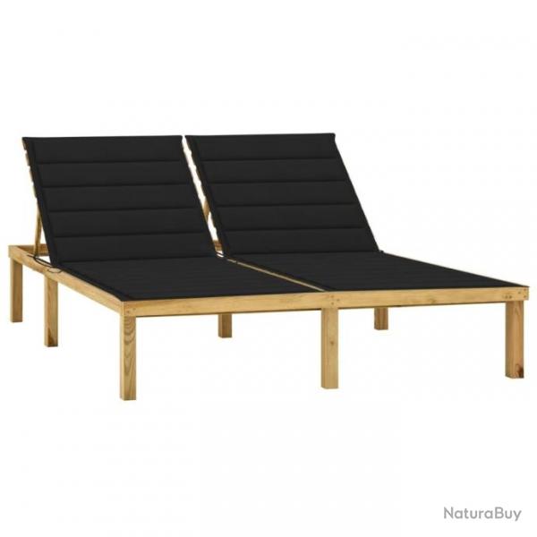 Chaise longue double et coussins noir Pin imprgn