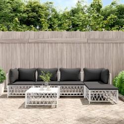 Salon de jardin avec coussins 6 pcs blanc acier